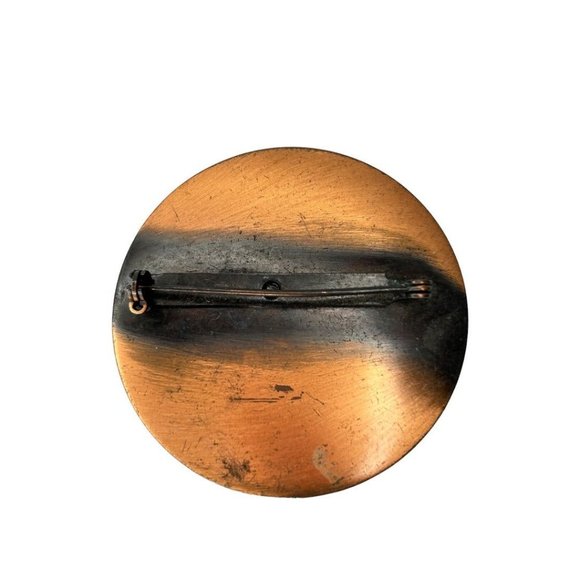 Vintage Copper Theater Drama Brooch Pin Happy Sad 1 7/8" Diameter - Picture 4 of 6